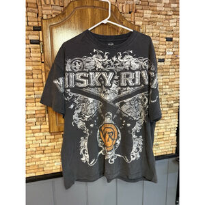Whiskey River Beer Wings Biker Bar Motorcycle Double Sided Western Guns Sz XL